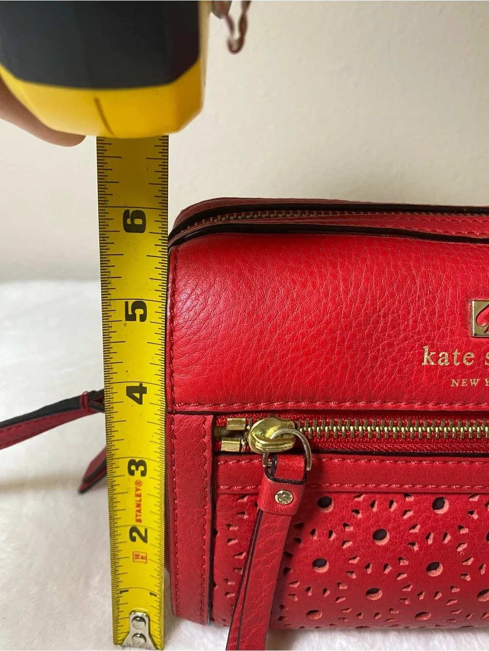 kate spade Perri Lane Bubbles Looloo red laser-cut crossbody